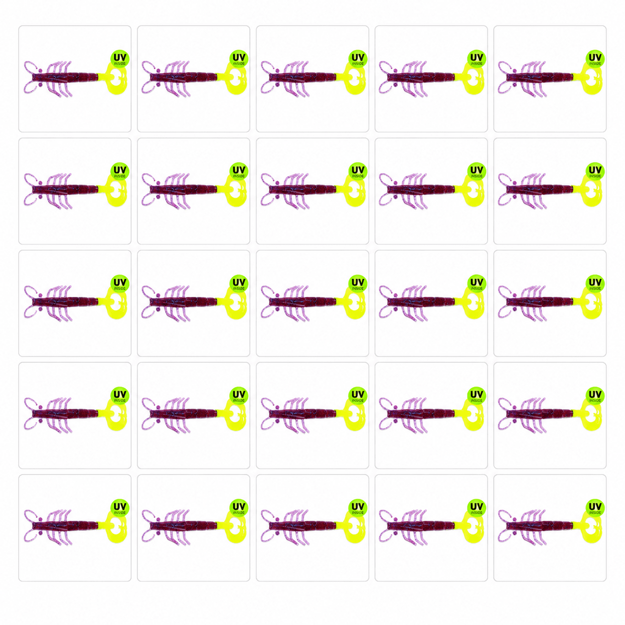 fishing lure, soft plastic, pink purple, yellow tail, UV inside