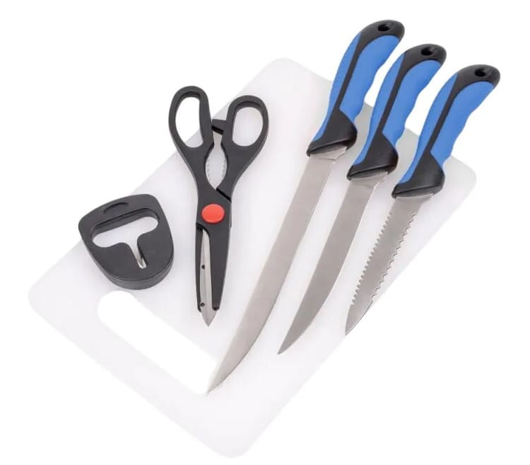 Zebco Set di Coltelli per Sfilettare il Pesce Messer-Set Schere, Klinge, Waffe