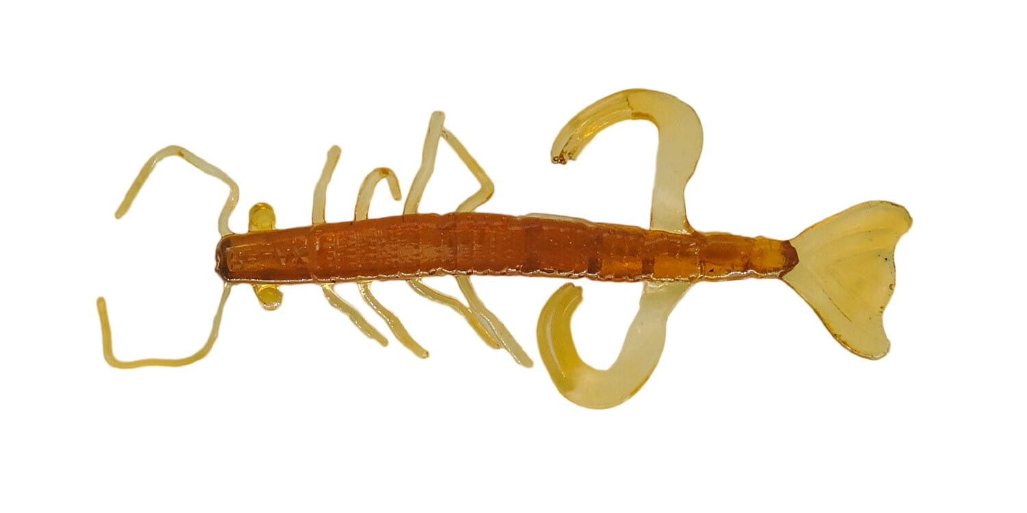 SX Relax Shrimp 8cm (3") Bernstein 10 Stück, Krebs, Gummifisch, Gummi-Larve?, Schwanzflosse, ew sorts