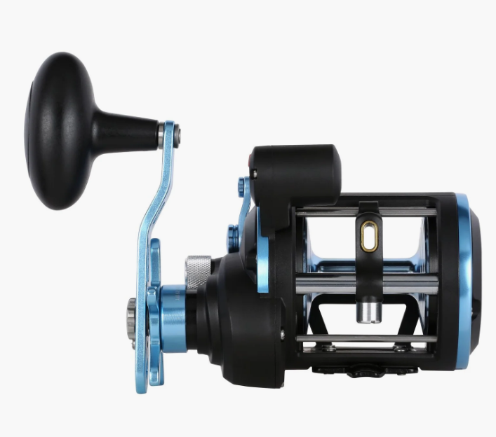 Angeln Rolle, Baitcasting Rolle, Metall, Schwarz-Blau, Griffknopf