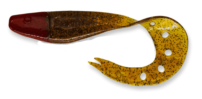 Gummi-Lure, Köder, Kupferbraun, Gelb-Spot, Köderhaken