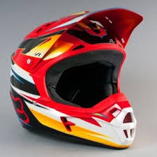 Motocrosshelm, Vollvisierhelm, Rot, Gelb, Schwarz