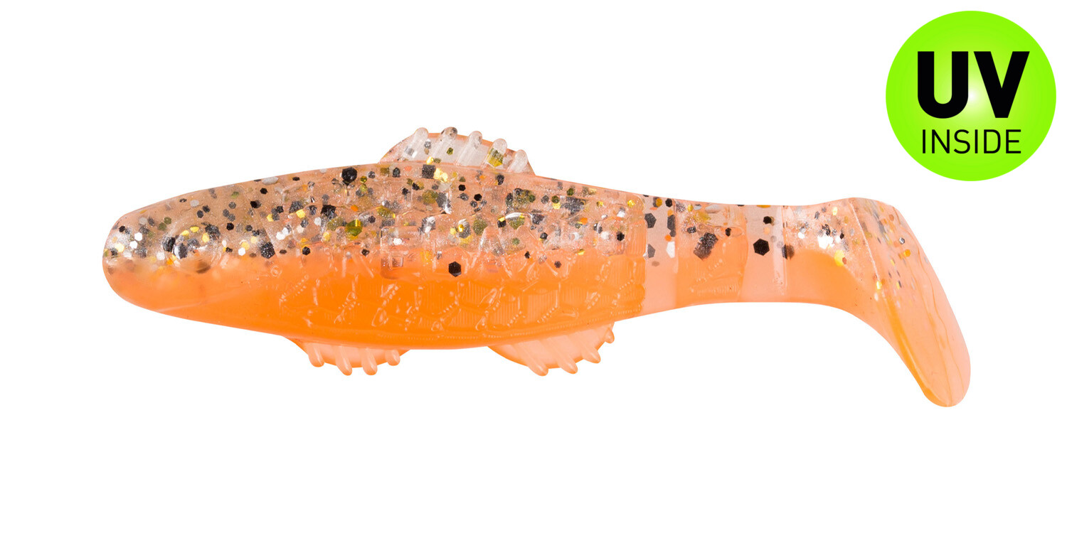 SX Relax Killer Shad 5cm (2") Orange Klar Gold Schwarz Glitter 10 Stück, Gummifische, Köder, Glitzer, orange, Wellenform