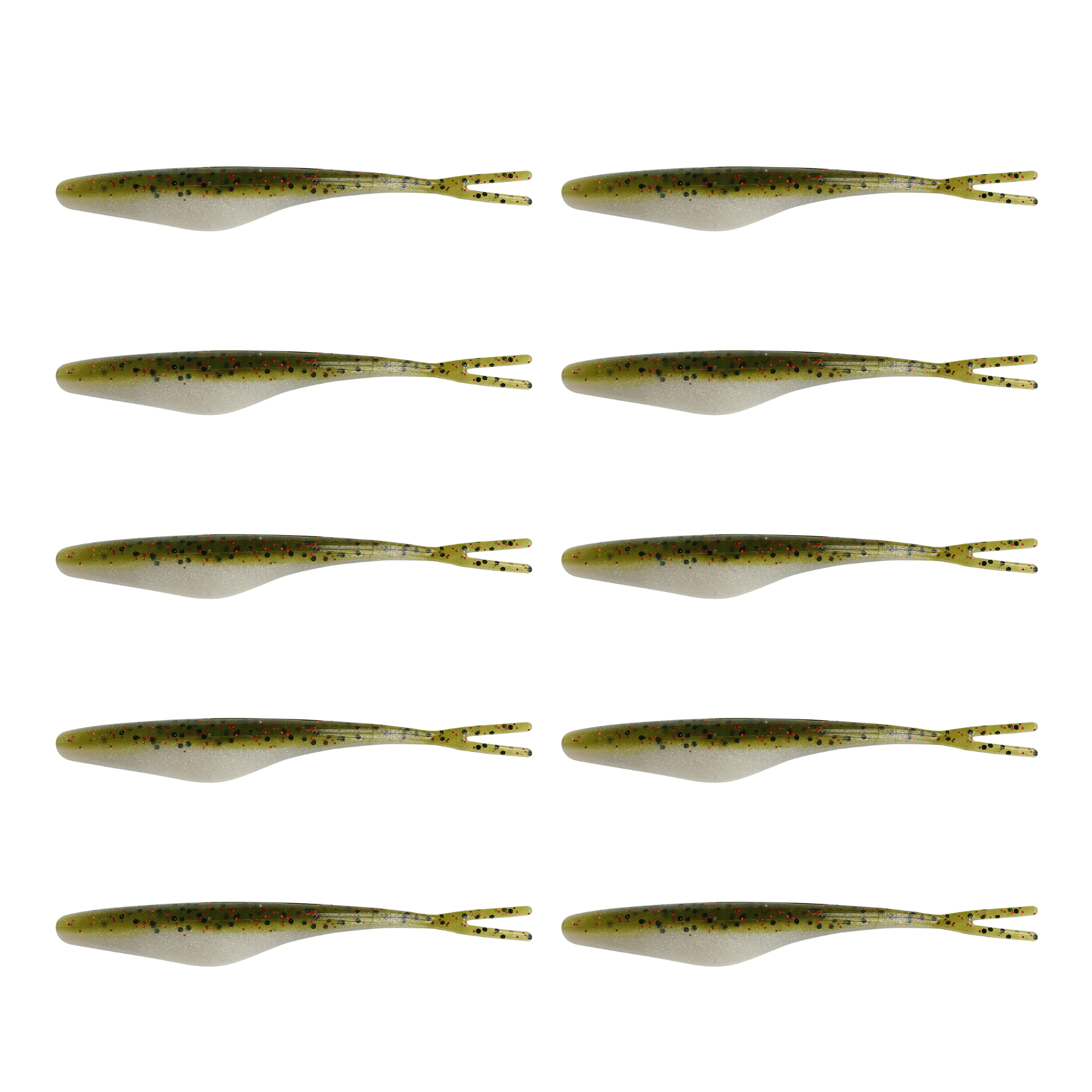 Big Bite Baits Split Tail Minnow 9,5cm (4") Watermelon Red Ghost 10 Stück, Gummijig, Köder, Softbait, Schwarmmuster, Grüner Schimmer