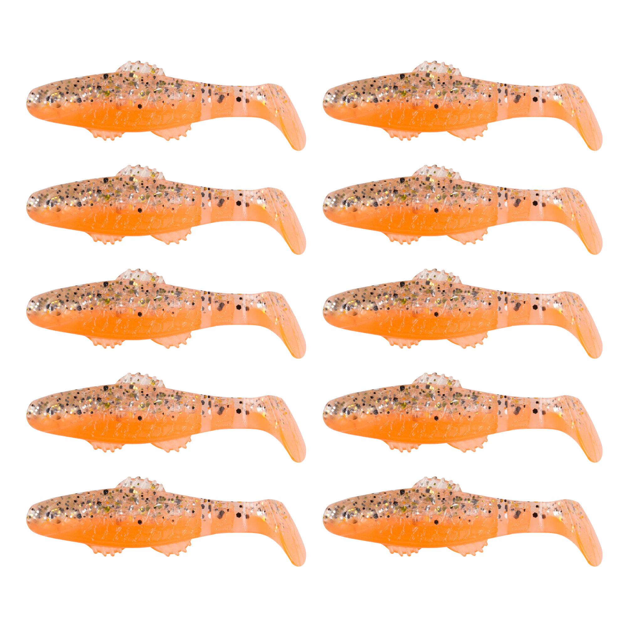 SX Relax Killer Shad 5cm (2") Orange Klar Gold Schwarz Glitter 10 Stück – Bild 2, Kunststoff-Köder, Softbait, Gummiköder, Orangene Färbung, Glitzer/Nageloptik
