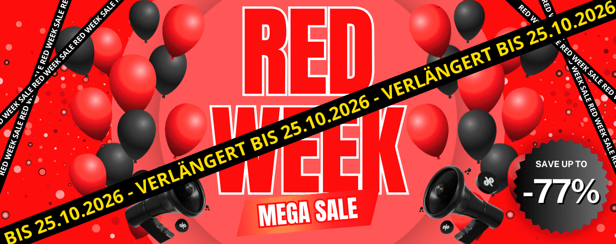 Werbebanner, Sale-Grafik, Lautsprecher, Luftballons, Rot-Schwarz