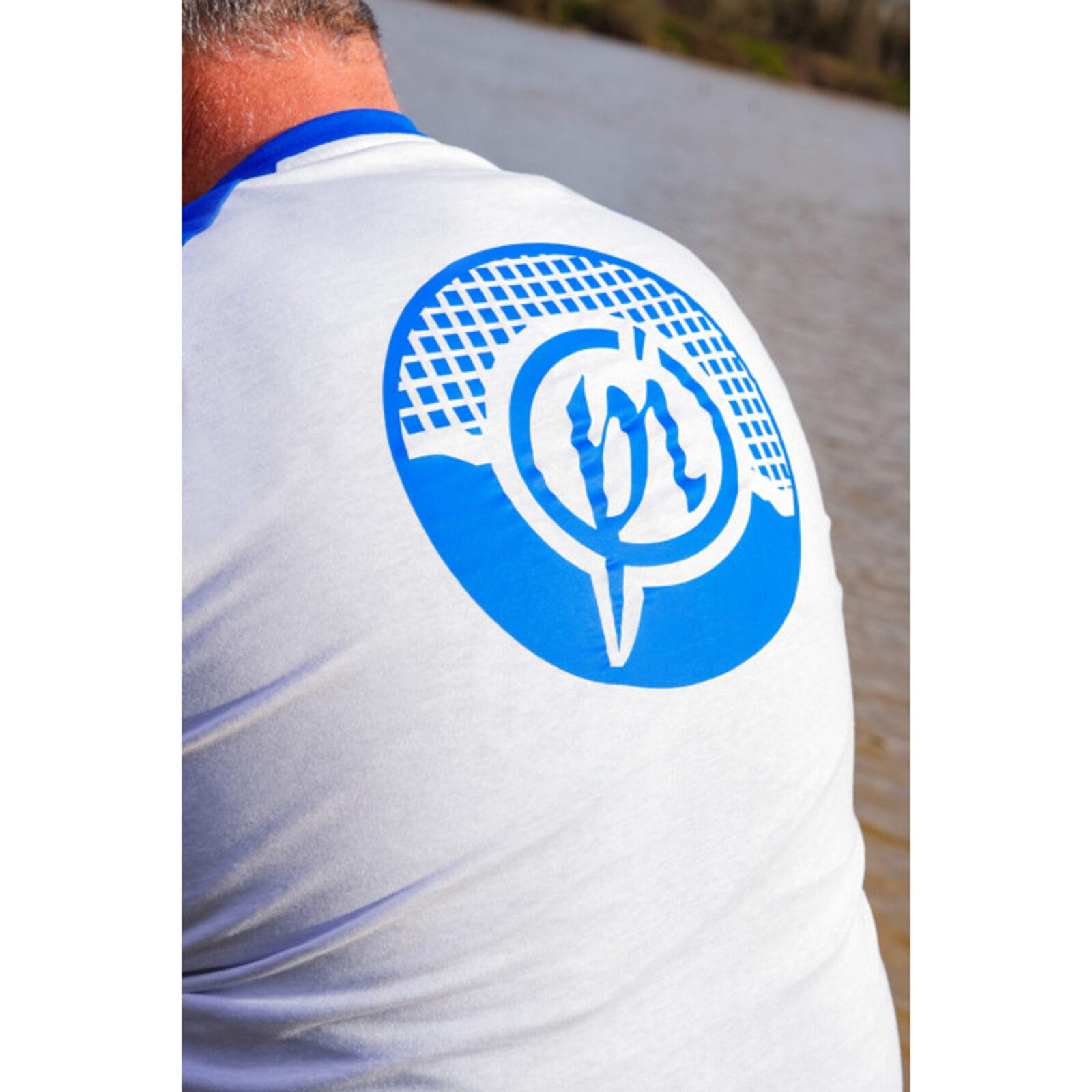 T-Shirt, Weiß, Blaues Logo, Kreisgrafik, Kurze Ärmel