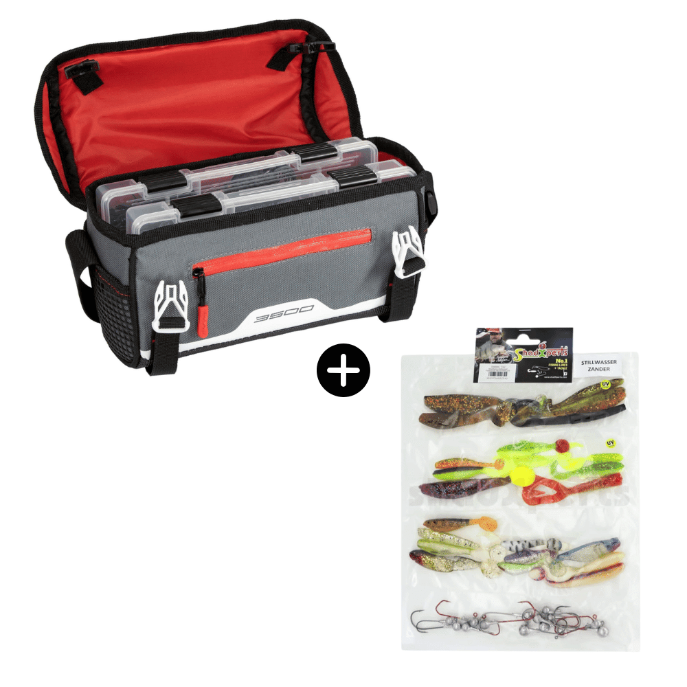 Snoekbaars Stilstaand Water Set Plano Tas 3600 + SX Doelvis-Set Stilstaand Water Snoekbaars 17 Shads 11 Jigkoppen Erste Hilfe
