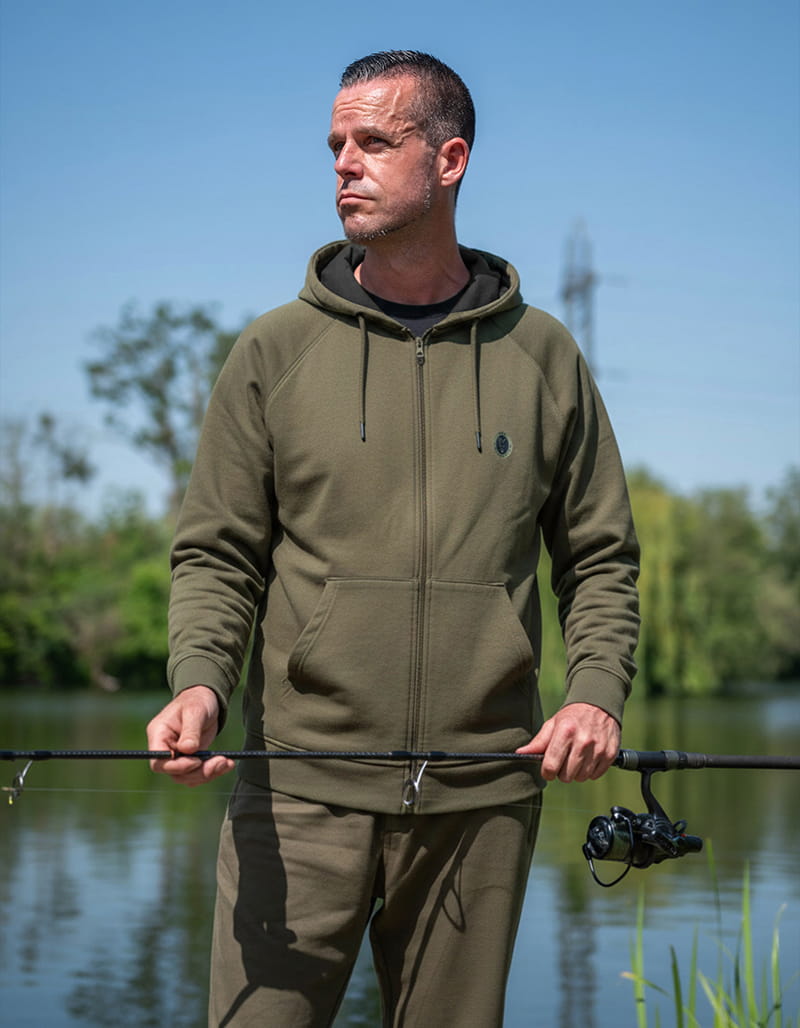Fox Collection Zipped Hoody Green L ,  Hoodie,  Khaki,  Reißverschluss,  Angeln,  Taschen