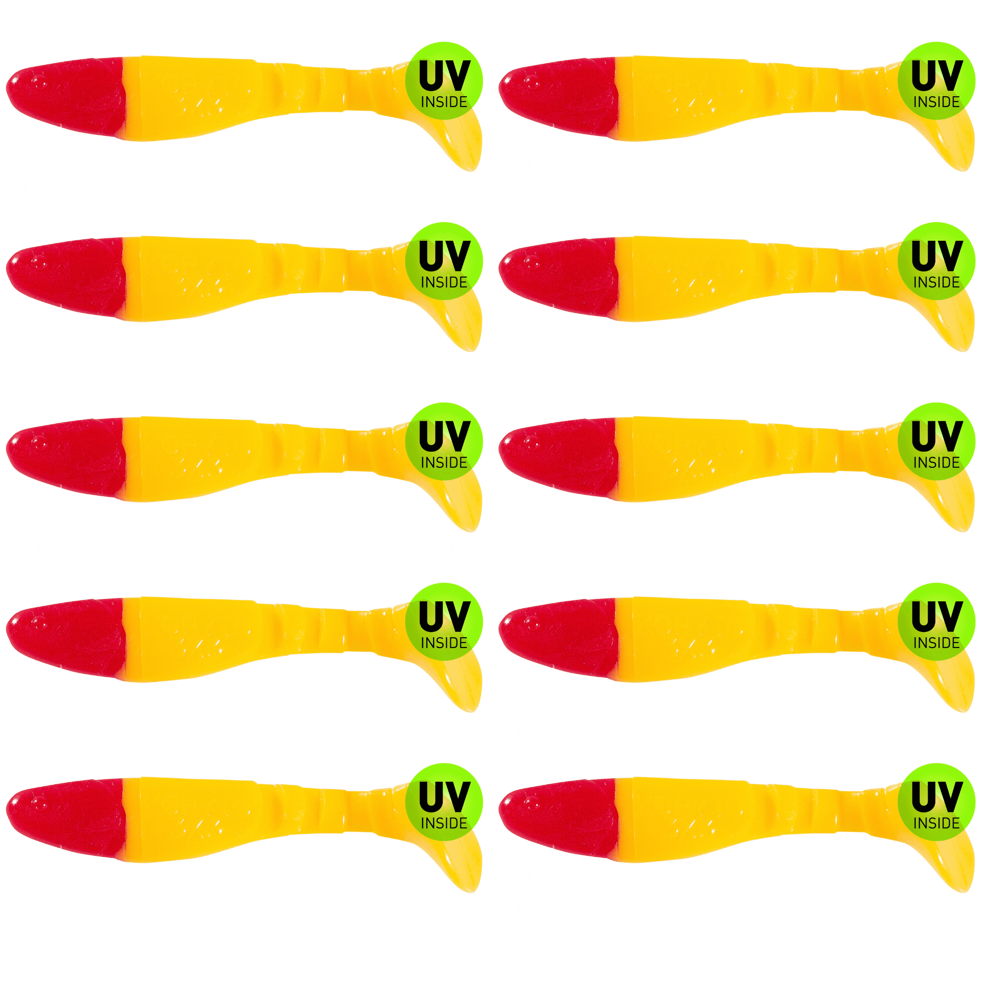 Relax Kopyto Classic 8cm (3") Gelb Red Head 10 Stück, gummi lure, angeln lure, fisch lure, UV aufkleber, gelb rot
