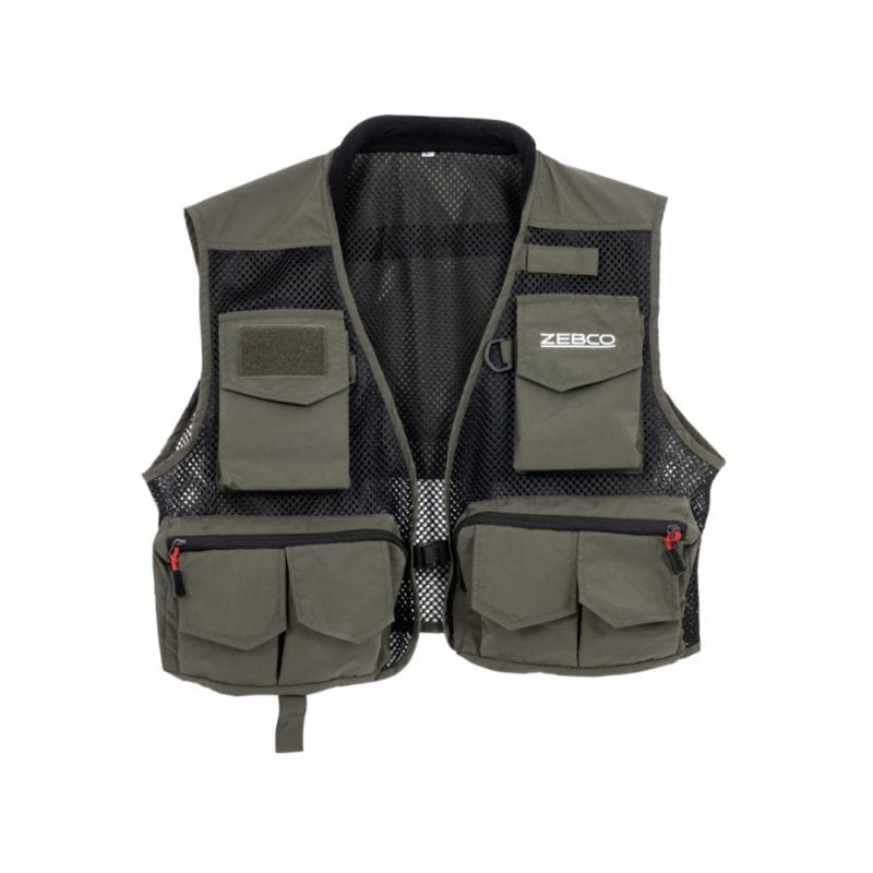 Zebco Lightweight 9 Pocket Fishing Vest Fischerweste – Bild 3, Anglerweste, Meshnetz, Mehrfachtaschen, Olivgrün, Zip-Taschen