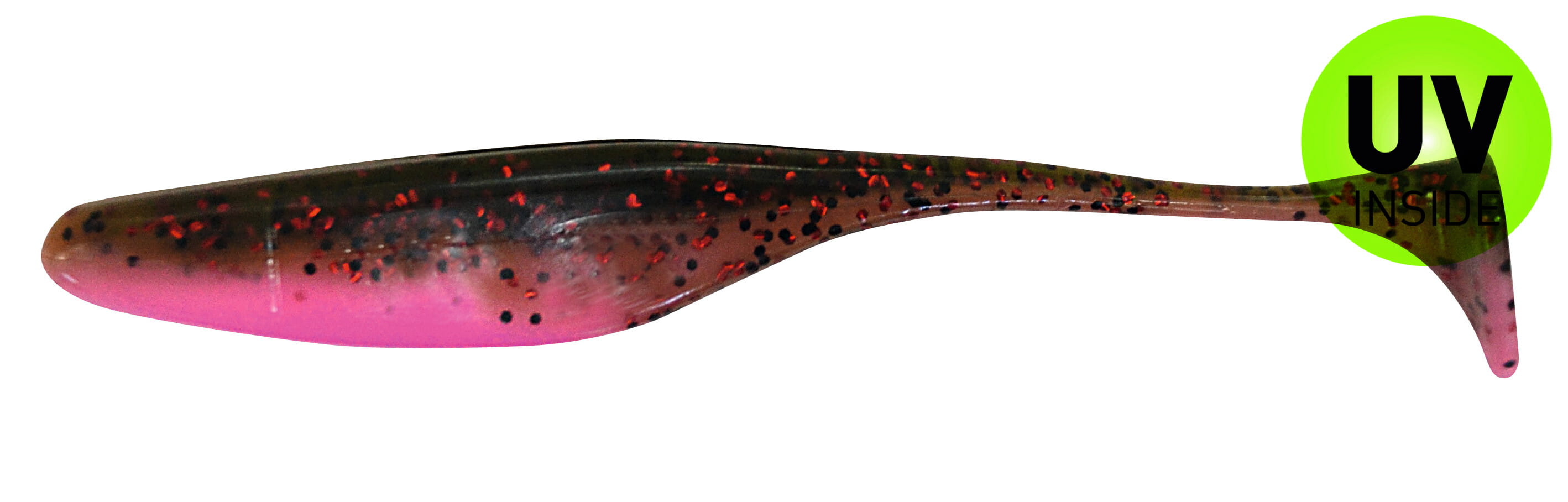 SX Swimming Jerk Minnow 13cm (5") BubbleGum / Kaulbarsch 10 Stück, weicher Kunststoff Köder, Gummiköder, rosa Verlauf, schwarze rote Flecken, geteilter Schwanz