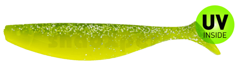 soft plastic lure, grün gelb, Glitzer Fleckchen, Schlange Form, UV-Innenbereich