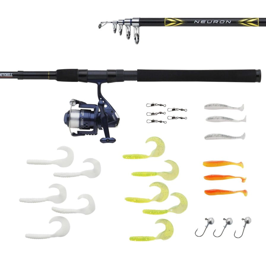 Mitchell Neuron SW Spin Combo 180 Teleskoprute 5-15g + Rolle 2000 + Köder Fischen, Freizeitaktivitäten, Draußen, Wasser