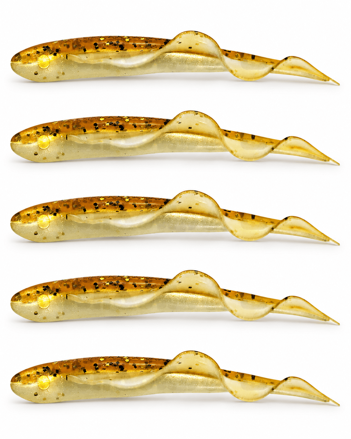 SX Wing Shad 8,5cm Gold Motoroil Glitter 5 Stück, weicher Köder, Kunstköder, Minenwurm?, Twister-Schwanz, Glitzer-Köder