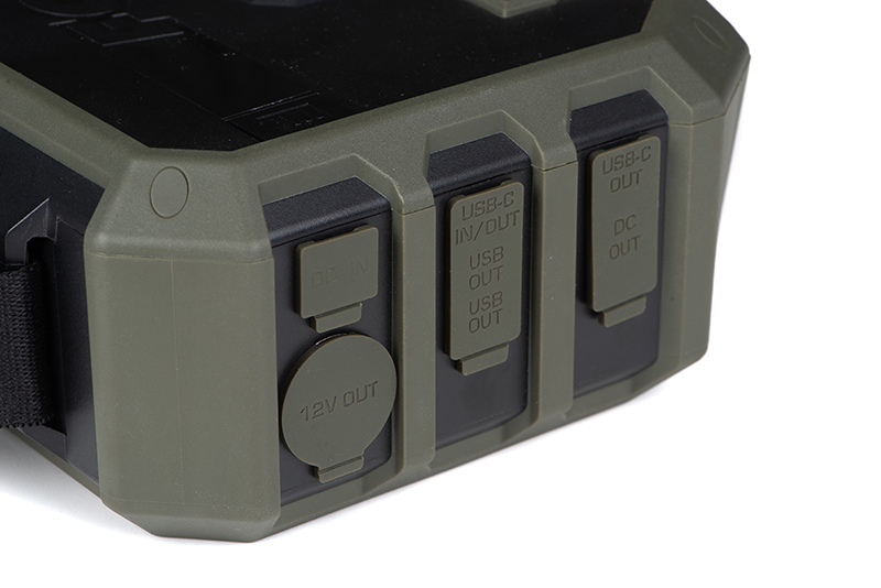 Stromversorgung, DC OUT, USB-C EIN/AUS, USB OUT, 12V OUT