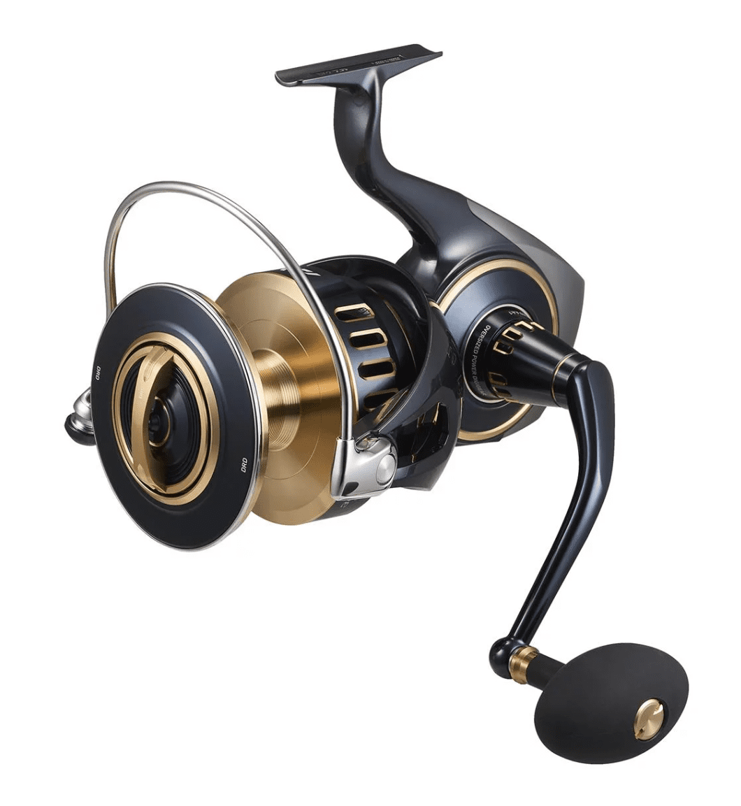 Angelnrolle, Offsetspule, Gold, Schwarz, Rollenarm