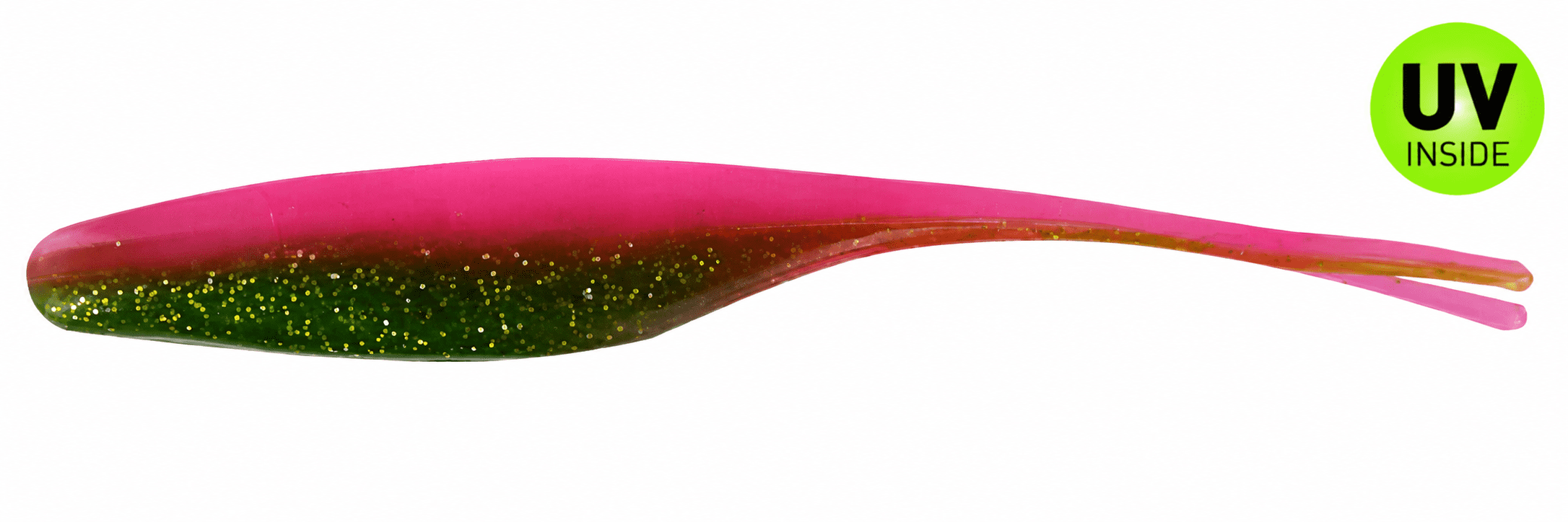 soft-plastic lure, fishing lure, pink green glitter, glittery worm, UV inside