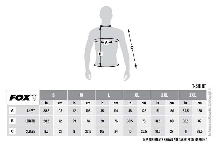 t‑shirt, graphik, messung, großen tabelle, FOX marke