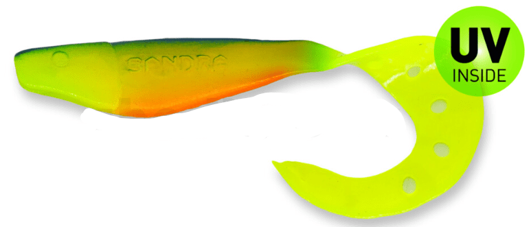 soft plastic lure, fishing lure, glow-in-the-dark, neon yellow, UV inside