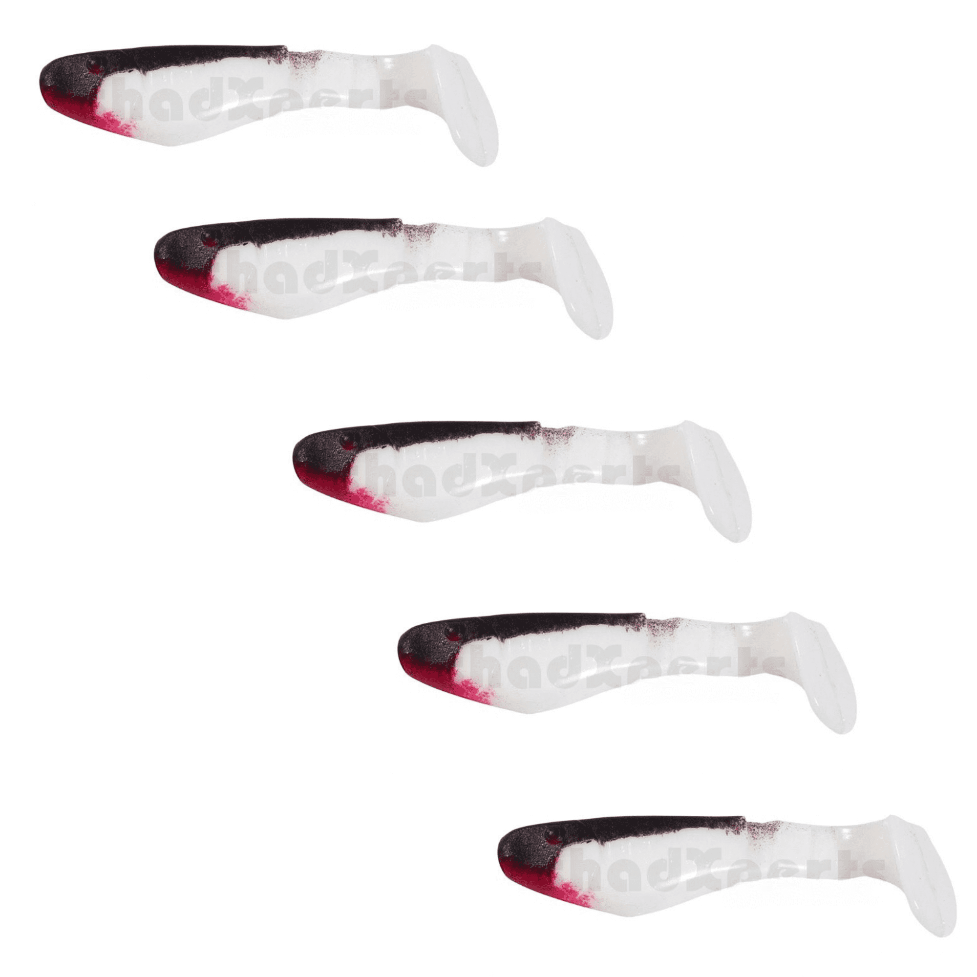 Relax Kopyto-Classic 3,5 cm (1") Weiss Schwarz 5 Stück, weicher Kunststoff-Löffel, Lippless-Tail, Minnow-Form, Weiß mit rotem Ende, Angellöffel