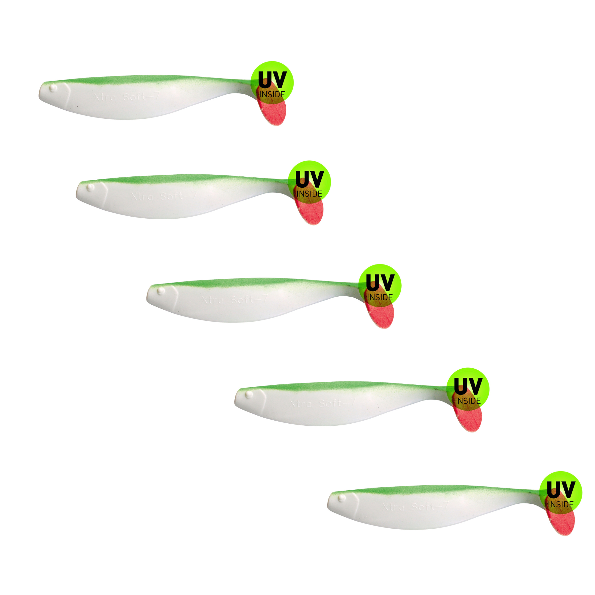 SX Relax Xtra Soft 18cm (7") Reinweiß / Grün 5 Stück – Bild 2, fishing lure, soft plastic, grün weiß, Griff?, UV-Aufkleber