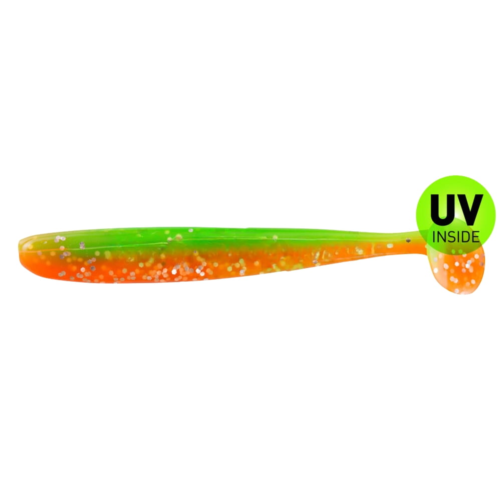 Relax Bass Shad 9 cm (3") Orange-Glitter Fluogrün-Glitter 10 bucăți Besteck, Löffel, Rauchrohr, Baseballschläger, Sport