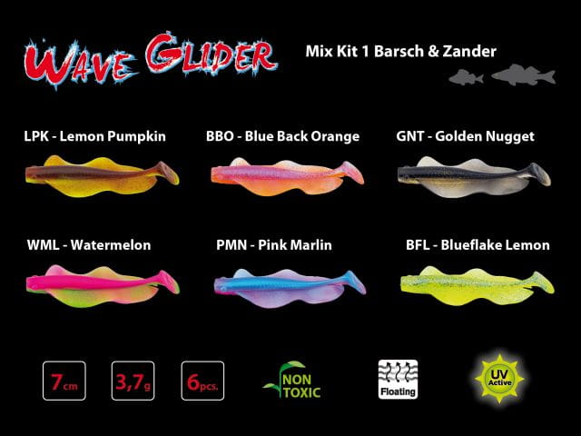 Iron Claw Barsch & Zander Wave Glider Mix Kit 1 / 7cm 6 Stück – Bild 2, Gummiköder, Angeln, Barsch und Zander, sechs Stück, verschiedene Farben