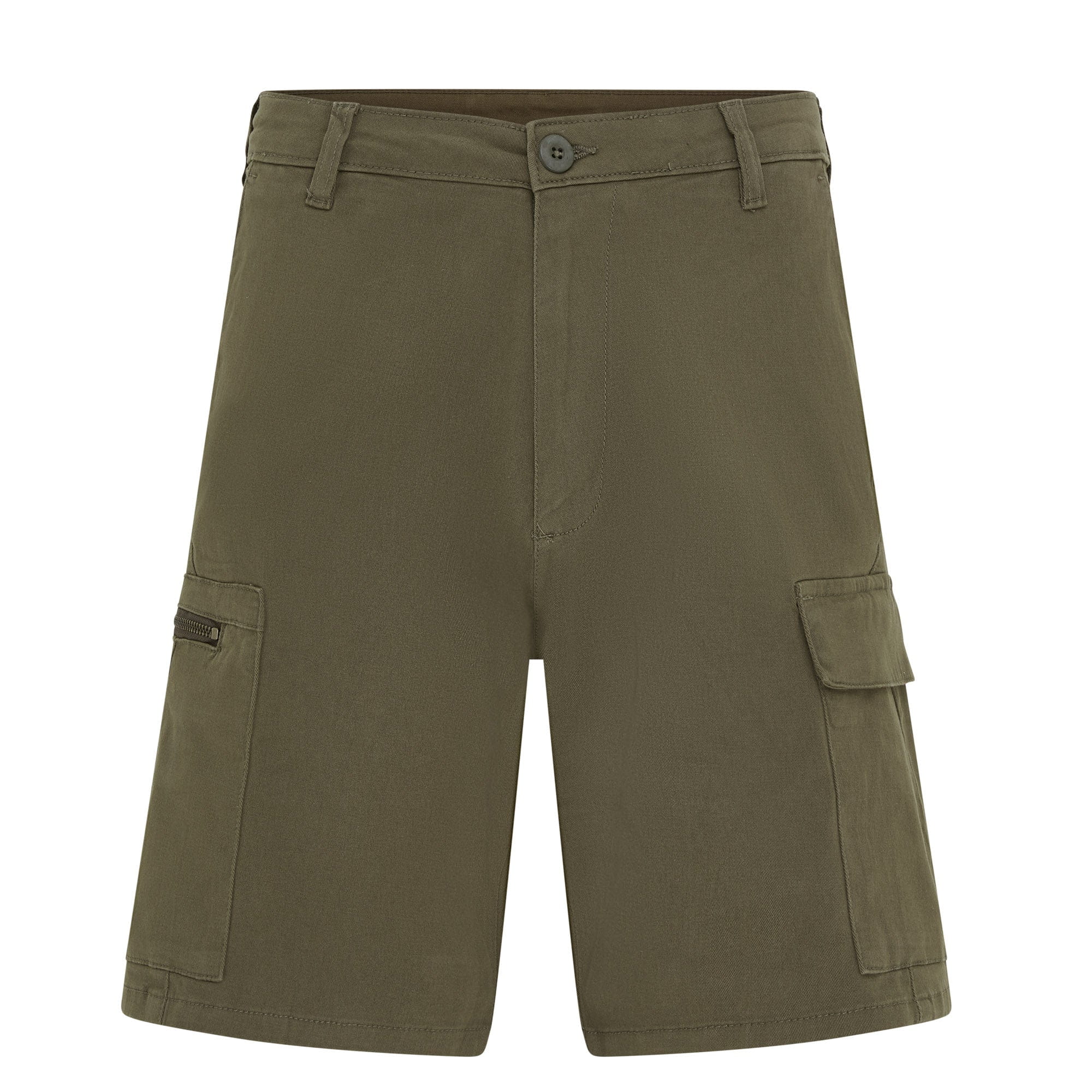 kurze Hose, Cargo Shorts, Olivgrün, Knopf, Taschen