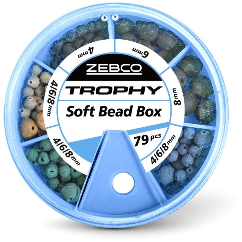 Zebco Soft Bead Box Mixed 89 Stück, Soft Bead Box, Trophäe, Perlen, Angelnutzen, Kunststoffbehälter