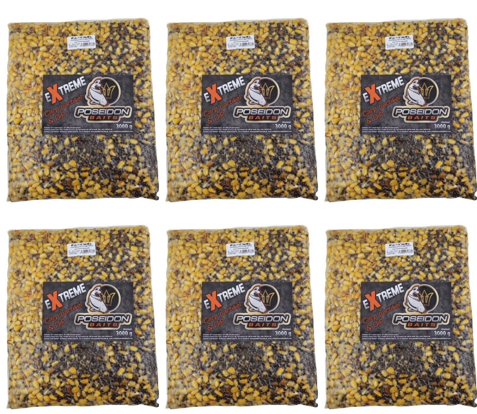 Karpenköderpellets, Bait-Mischung, grau-gelb, getrocknete Maiskörner, verpackte Beutel