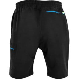 Shorts, Schwarz, Gummibund, blaue Reißverschluss, Hintere Tasche