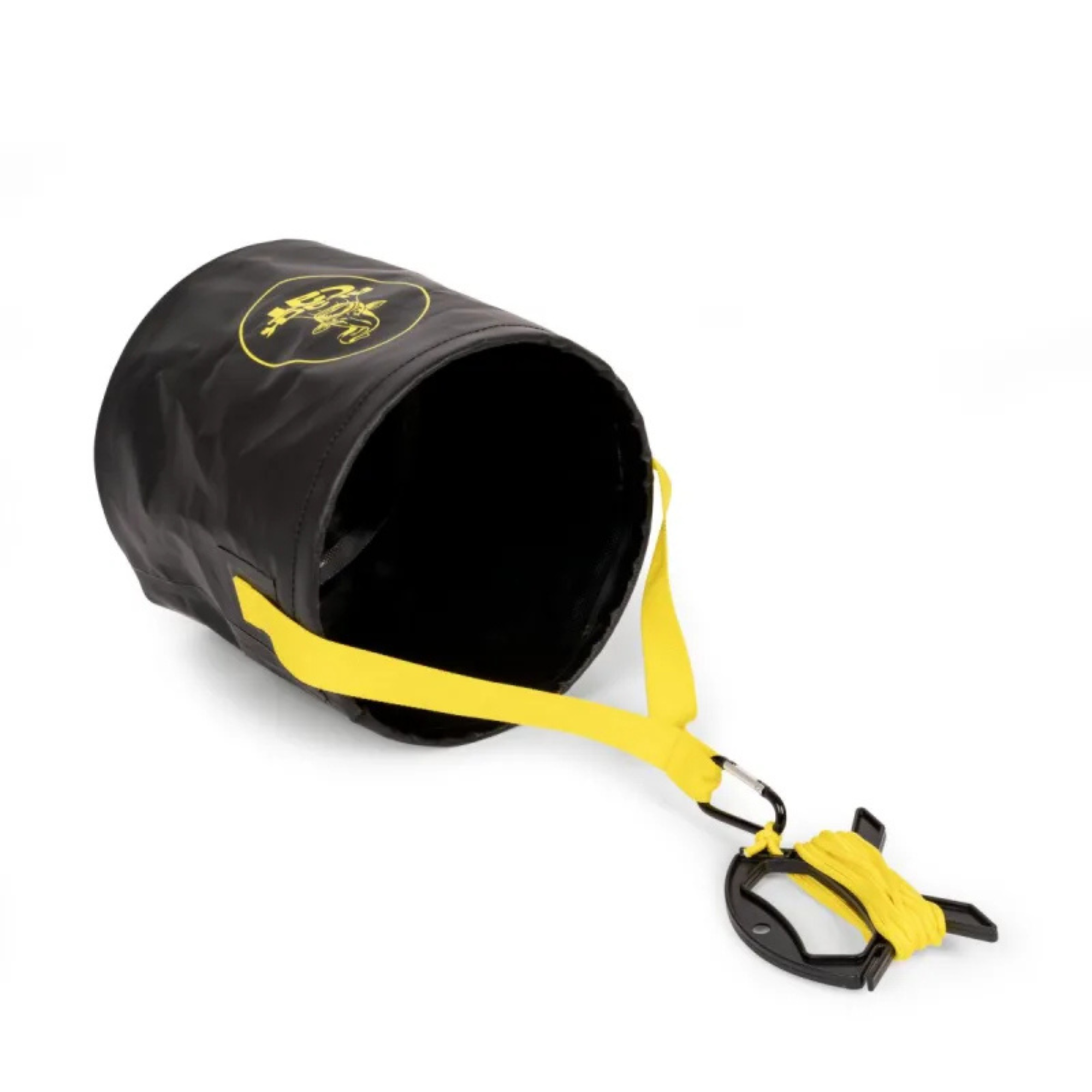 ducking, trockentasche, gelbe trageband, schwarze tasche, ringöffnung