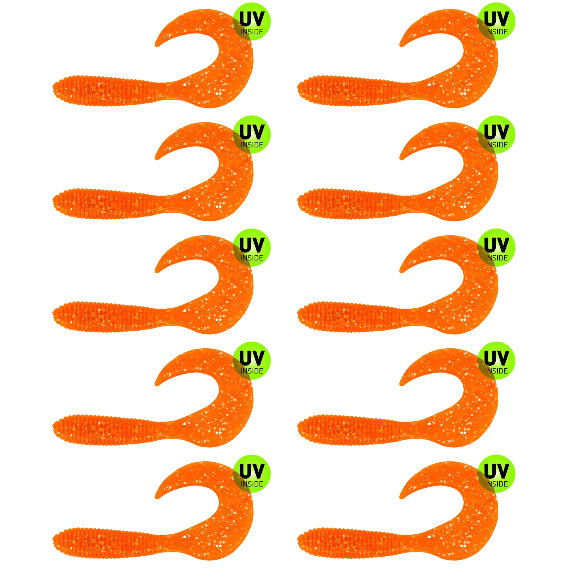 SX Relax Twister 7cm (3") Regulär Klar Fluoerange Glitter 10 Stück – Bild 2, softe Köder, oranger Schwanz, Doppelhaken?, Gummitail, UV Inside