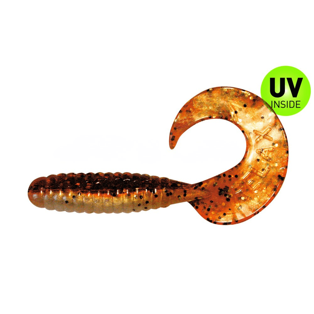 soft_plastic_lure, curly_tail, orange_brown, tail_ware, UV_inside