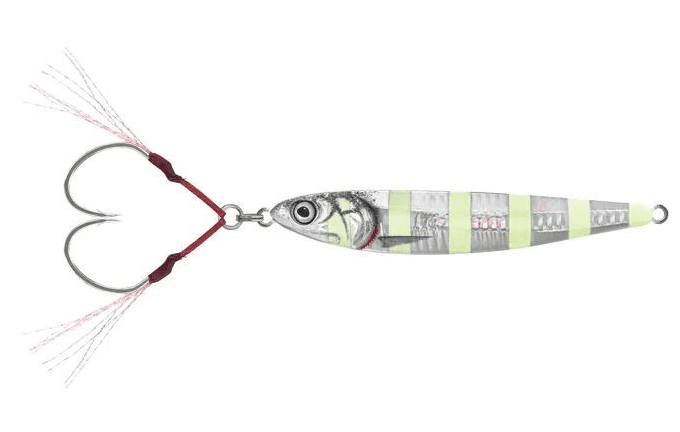 Savage Gear 3D Anchovy Jig 11cm 80G Zebra Glow, Angelleer, Weichköder, Blattfisch?, Zweifarbiges Muster, Köder mit Haken