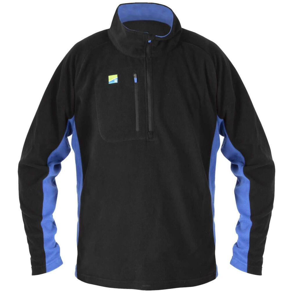 Fleece, Pullover, Schwarz, Blaues Panel, Quarter-Reißverschluss