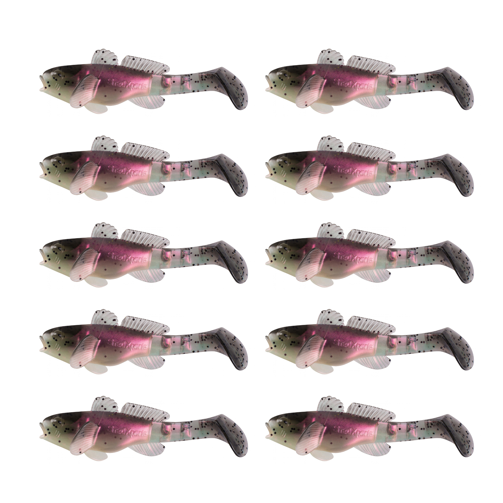 SX Bullhead 10,5cm (3,5") Perl / Klar Salt'n Pepper Glitter 10 Stück – Bild 2, soft plastic lure, lipless crankbait, pink green, fishing lure, patterned body