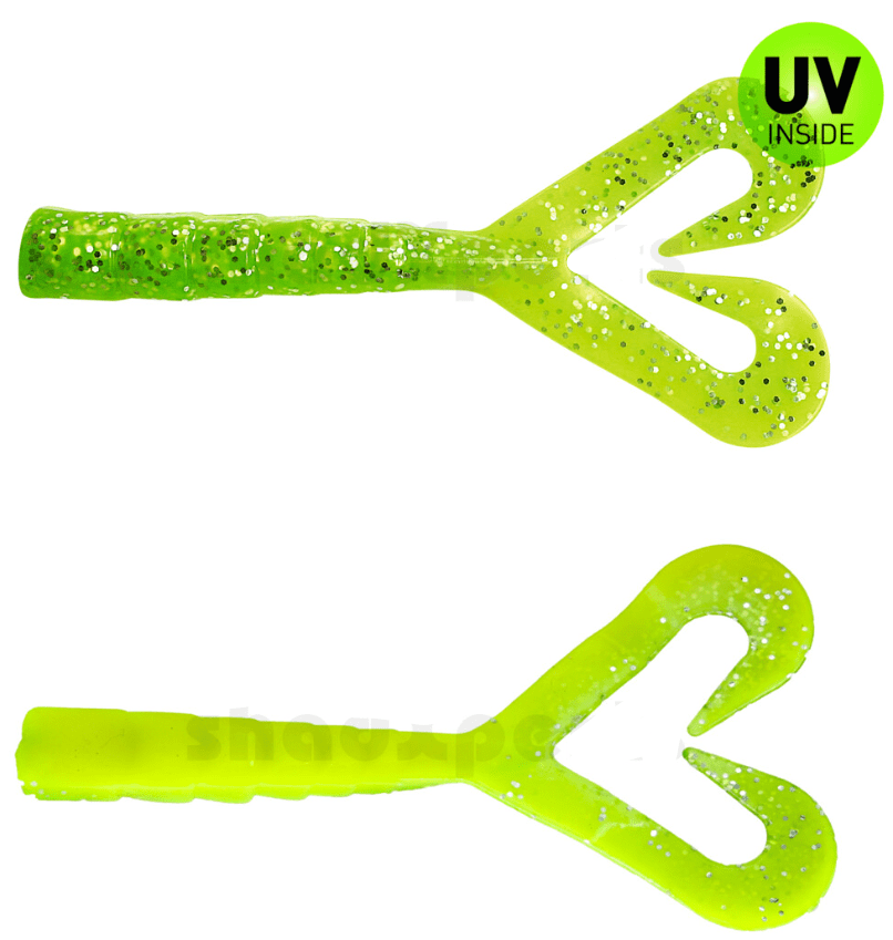 soft-plastic lure, fishing lure, glitter, neon-green, twin-tail