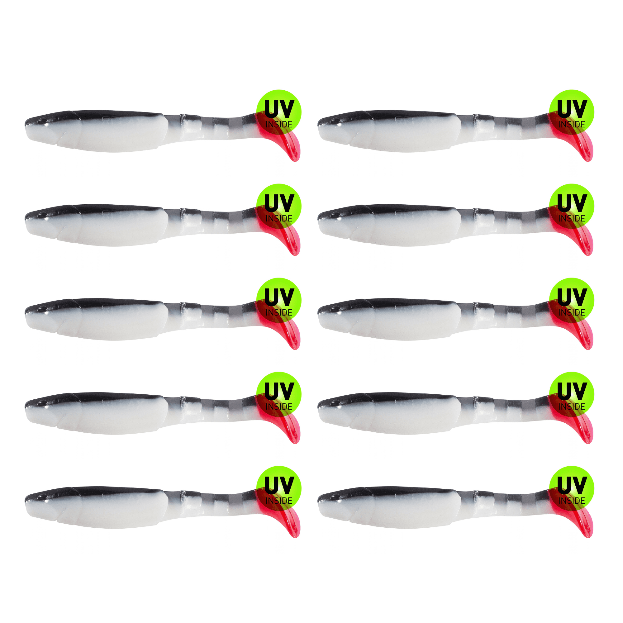 SX Relax Kopyto Classic 11cm (4") Weiß / Schwarz / Red Tail 10 Stück – Bild 2, soft plastic lure, jig lure, swimbait, uv sticker, twin-pack
