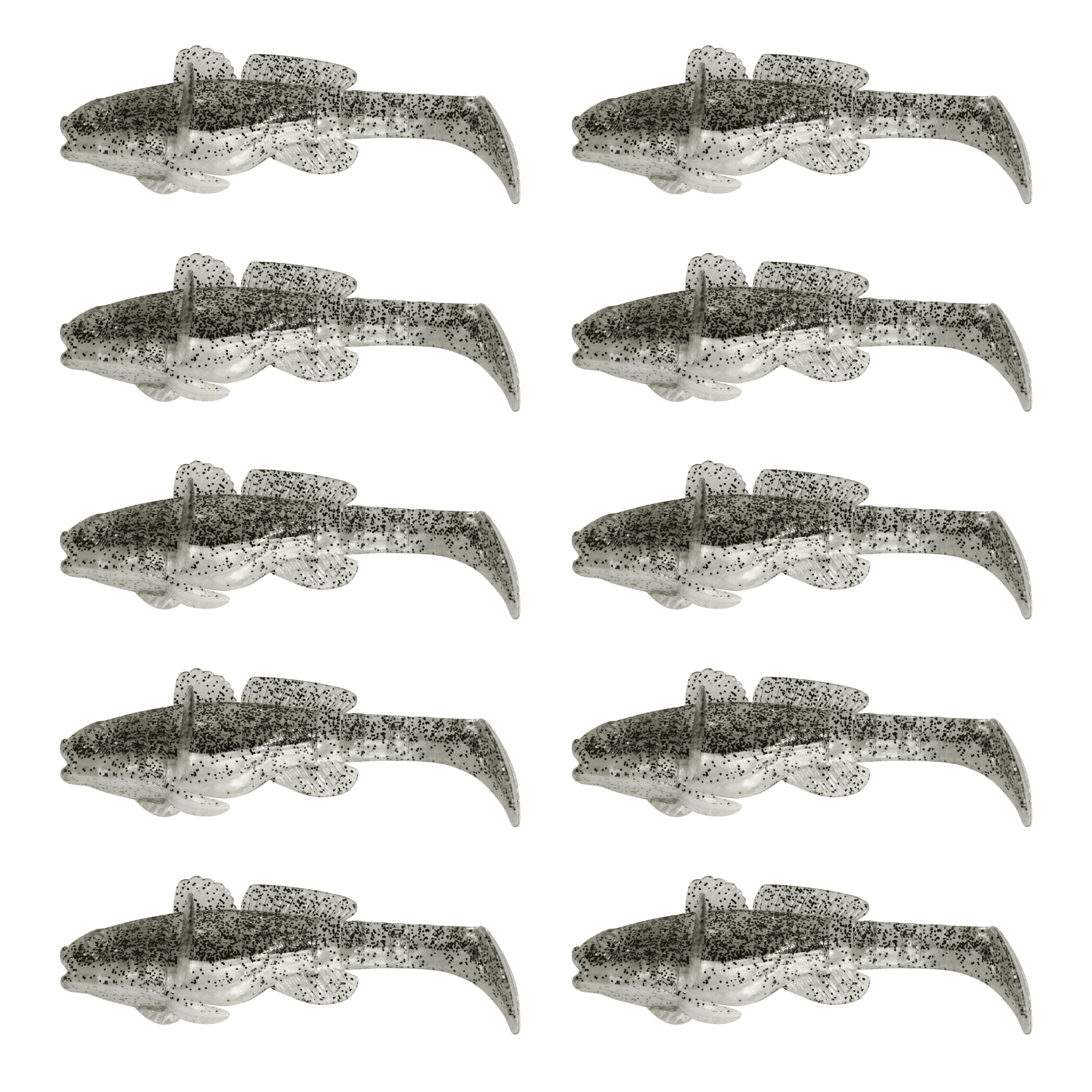 SX Bullhead 10,5cm (3,5") (Schwarzmeergrundel) Perlweiß / Klar Salt'n Pepper Glitter 10 Stück – Bild 2, ANGELWING SHARK, POLKA DOT, SPOTTED SHARK, SILVER GRAY, FISH SHAPE
