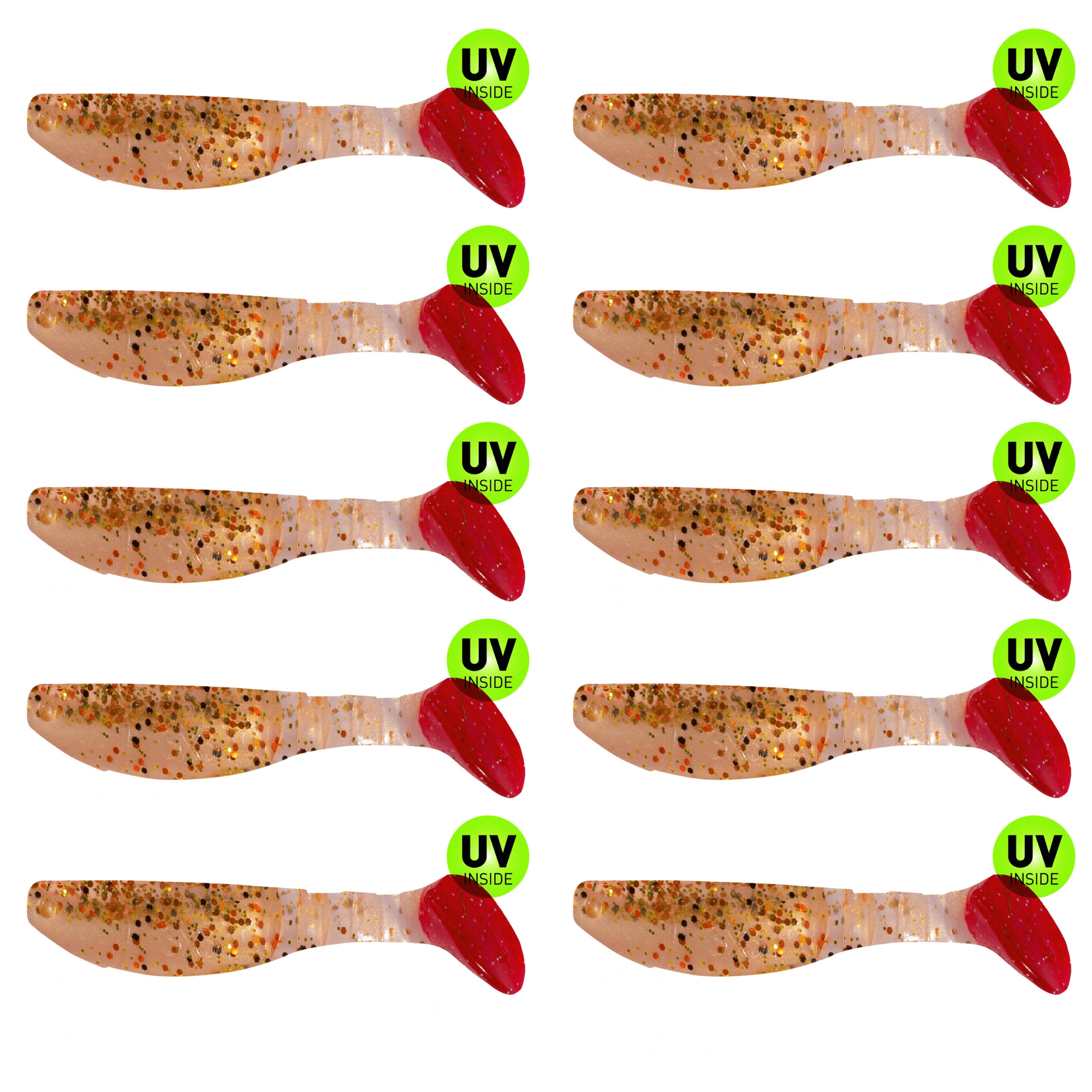 SX Relax Kopyto-Classic 8cm (3") Goldperl / Desert-Sand / Red Tail 10 Stück – Bild 2, soft plastic lure, fishing lure, glitter speckled, pearl pink, red tail