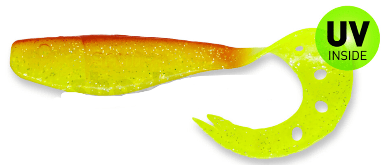 softbait, fishing lure, turquoise yellow, glitter, UV inside