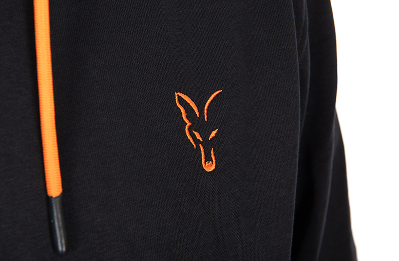 Fox Classic Hoody Black & Orange L – Bild 3, hoodie, schwarz, orange- embroidery, logo, Kordelzug