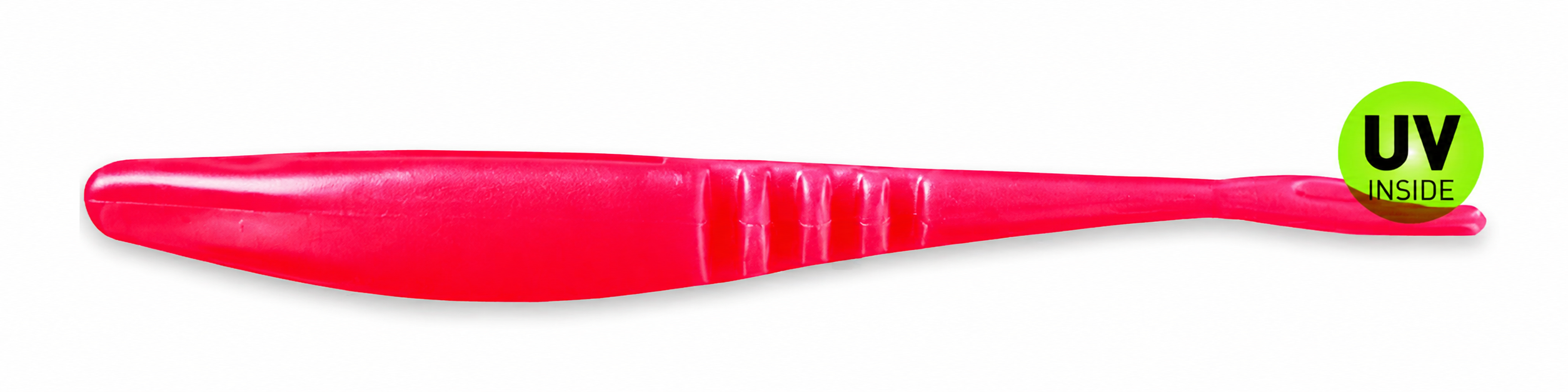 feminine pink, plastic lure, glossy pink, colored tail, UV inside badge