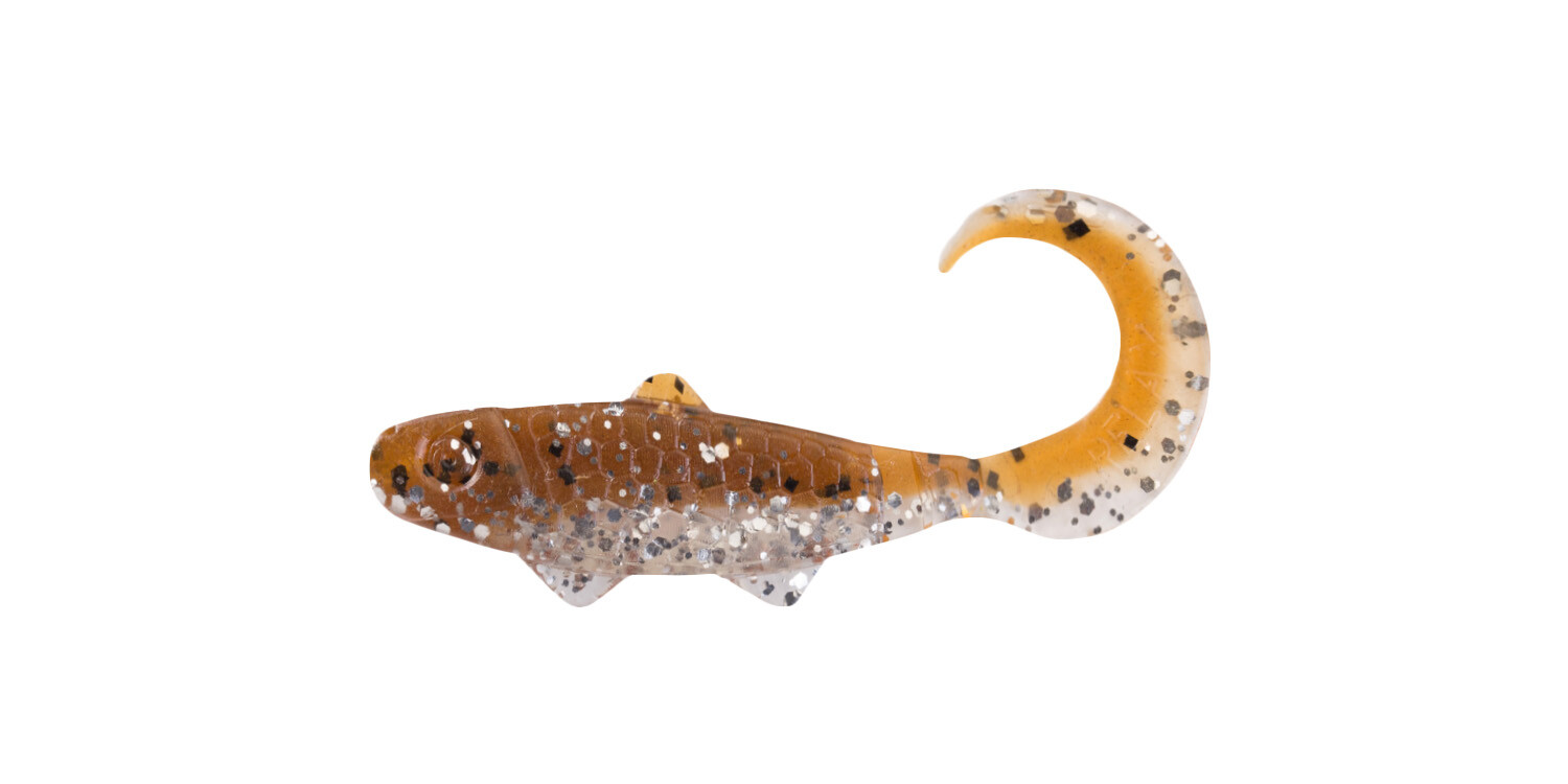 SX Relax Banjo Twister 3,5cm (1") Klar Silber Glitter Olivbraun Glitter 10 Stück, Gummiere, Köder, Schwarmfarbe, Gummifisch, Karpfenköder