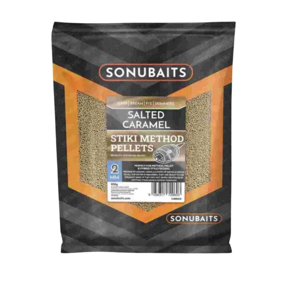 Sonubaits Stiki Method Pellets Salted Caramel 2 mm 650g Essen, Visitenkarte, Papier, Text