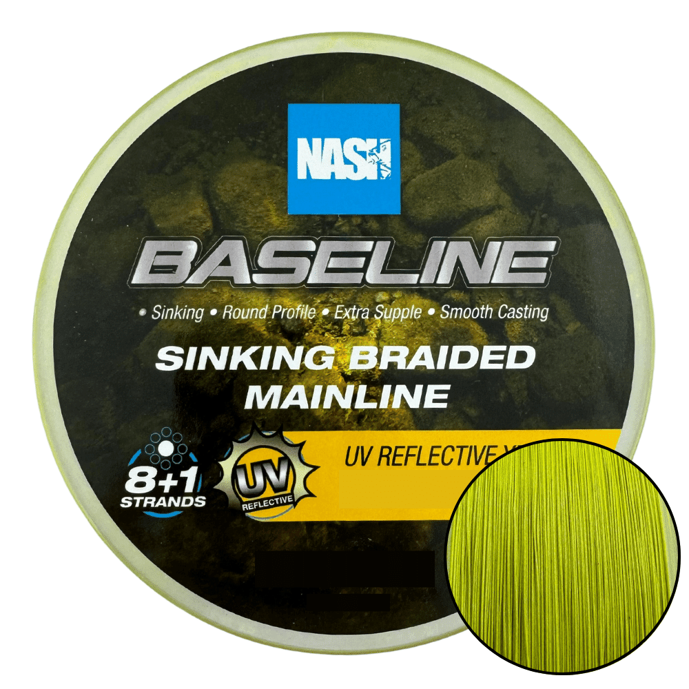 Nash Baseline Sinking Braid UV Geel 0,35 mm 40 lbs 600 m