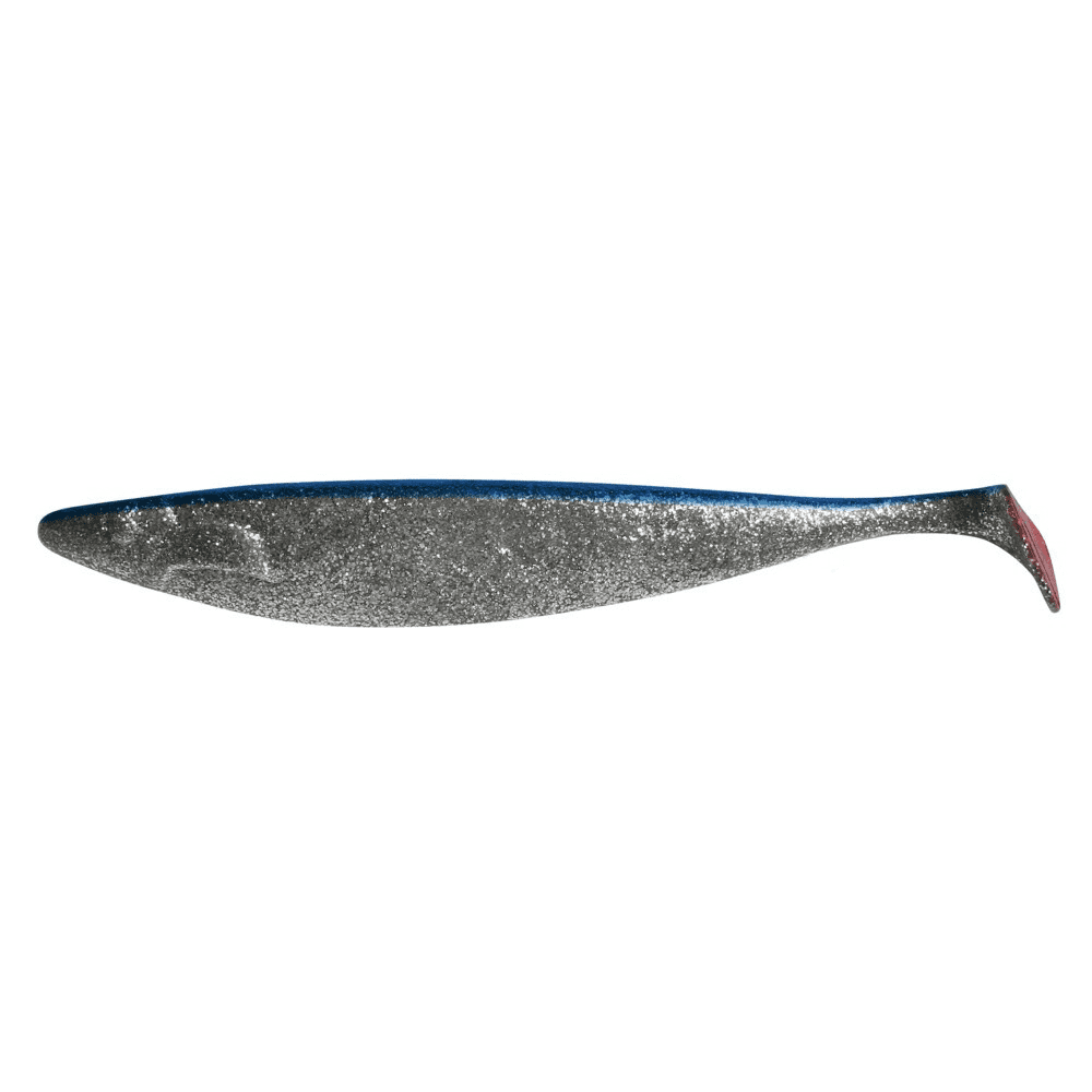 softes Kunststoff, Gummifisch, Glitzer, blauer Rücken, silberner Bauch
