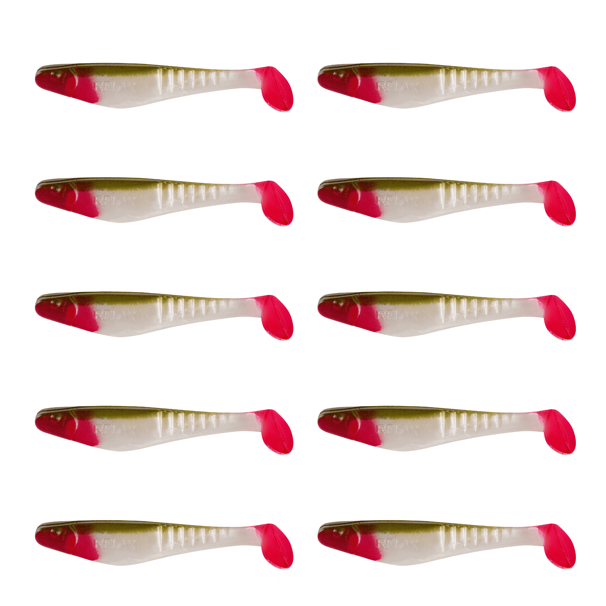 SX Relax Shark 11 cm (4") Perlweiß / Bodengrün 10 Stück – Bild 2, weicher Kunststoffköder, Gummiköder, Angelköder, rosa Schwanz, bunt